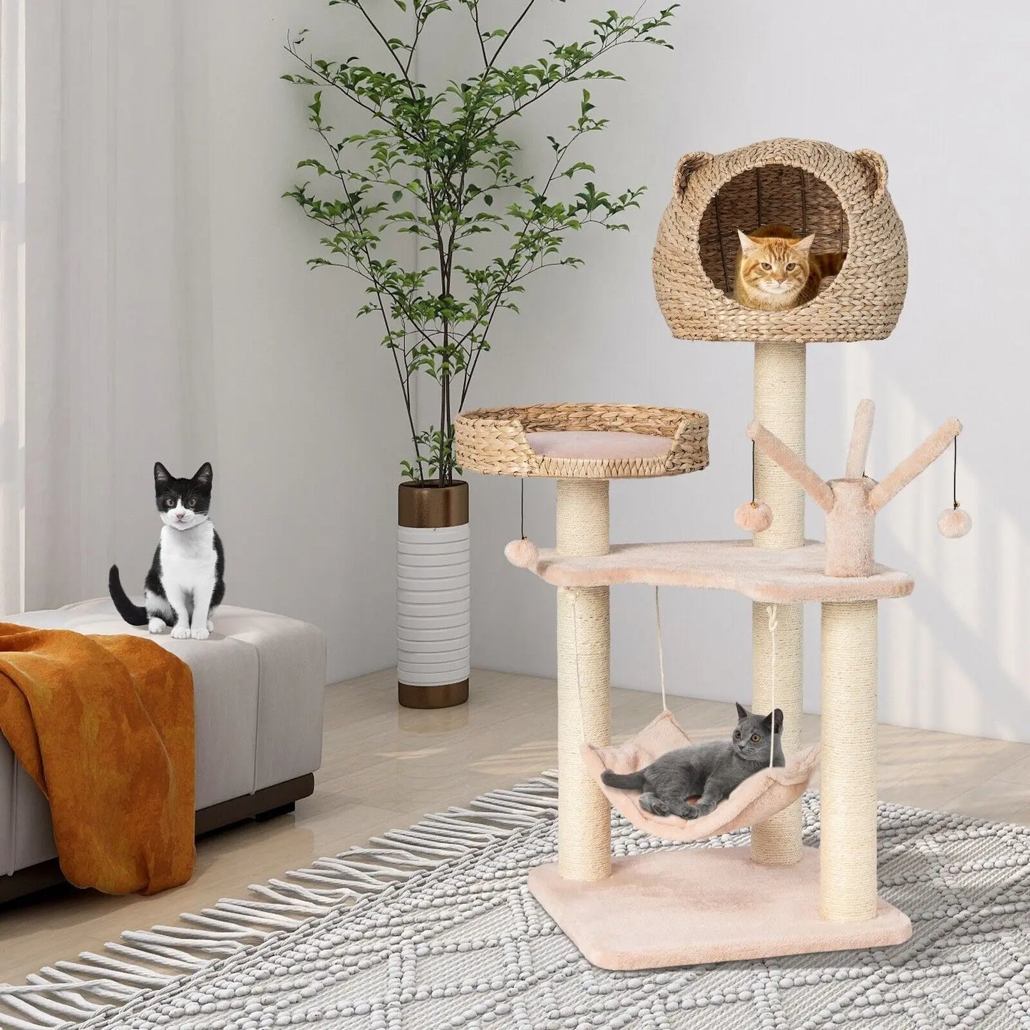 121 cm Tall Cat Tree Cat Climbing Tower Sisal with Private Condo Large Bed