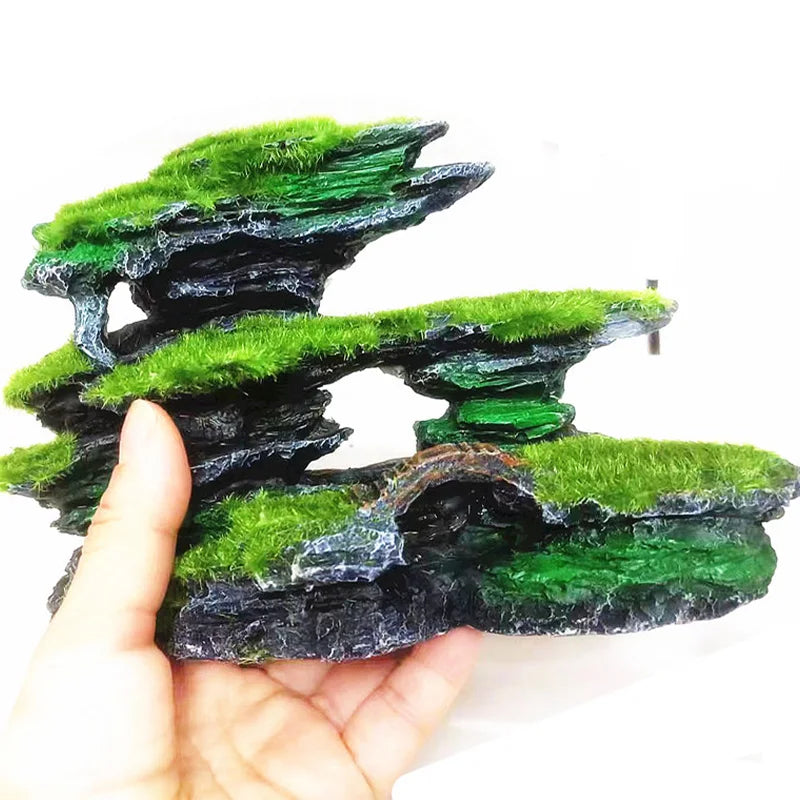 Moss Rockery Shape Fish Tank Ornaments Multifunctional Rock Cave Landscaping Decorative Fish Hide