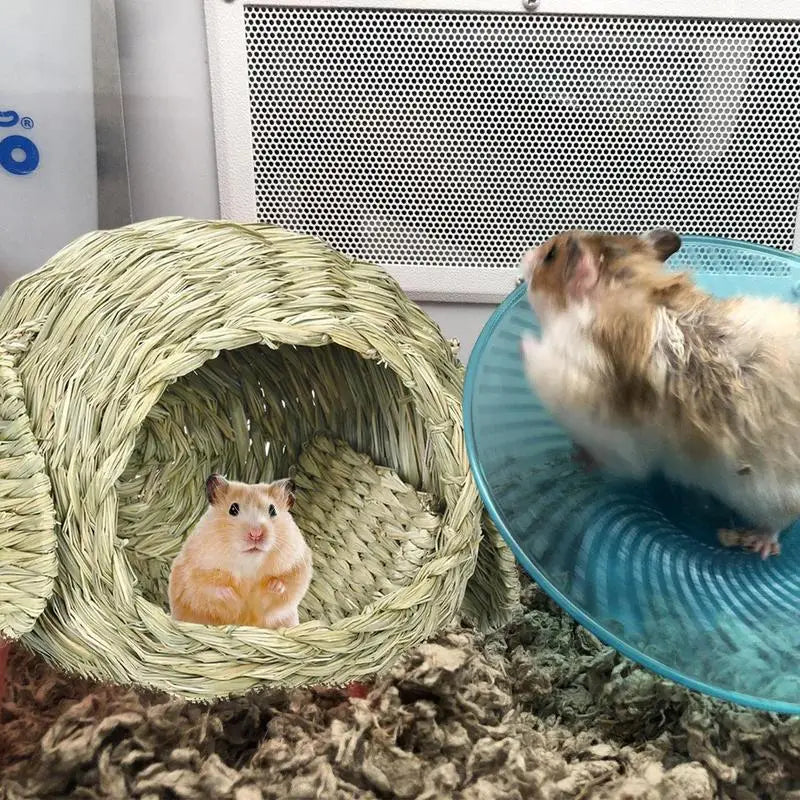 Small Pet Grass House Woven Animal Hut Bunny House Play Hideaway Hay Mat Bed Chew Toy For Rabbit Pigs Gerbils Hamster