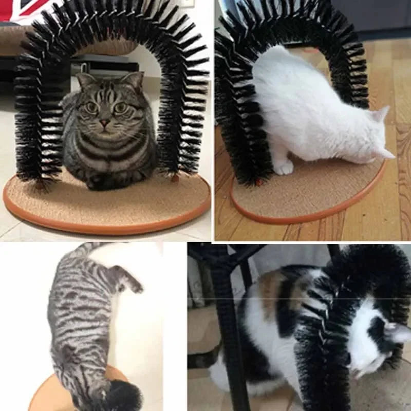 Cat Arch Self Groom Pamper Feline with A Massage Grooming Rubbing Brush with Scratching Pad Toy for Cats Interactive Toys