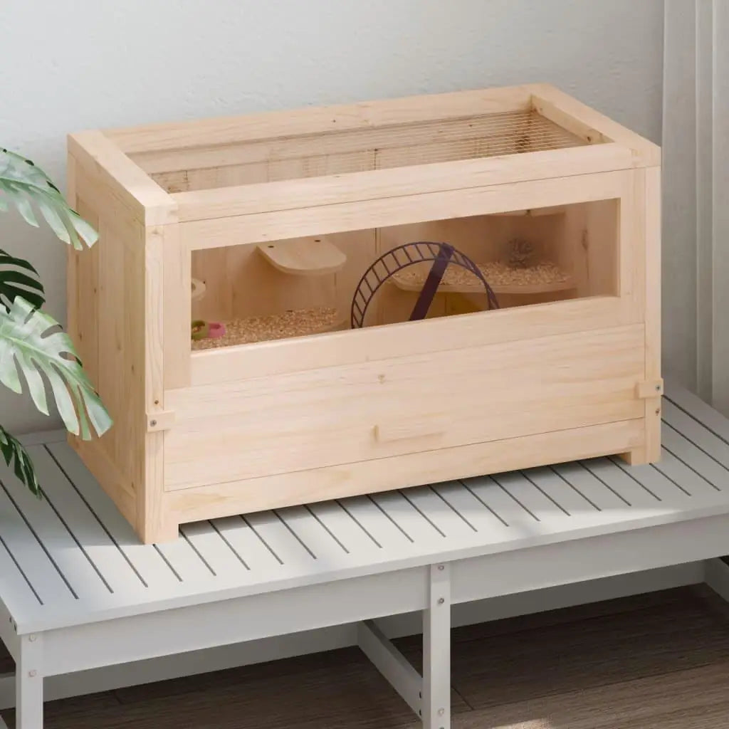 Spacious Hamster Cage 60x30x35cm Natural Solid Wood - Ideal Small Animal Habitat