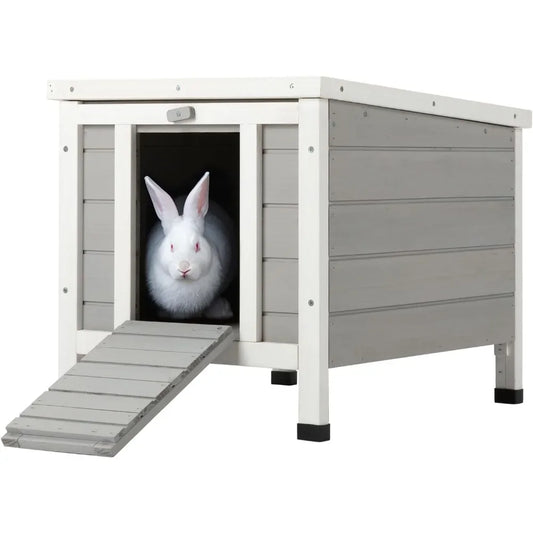 Outdoor Weatherproof Rabbit Hutch Hideout Indoor Bunny Cage, Wooden Outside Shelter for Rabbits