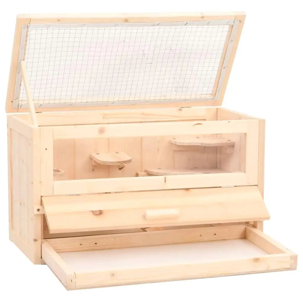 Spacious Hamster Cage 60x30x35cm Natural Solid Wood - Ideal Small Animal Habitat