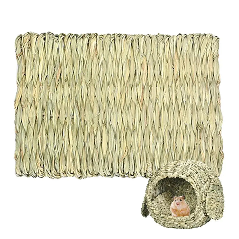 Small Pet Grass House Woven Animal Hut Bunny House Play Hideaway Hay Mat Bed Chew Toy For Rabbit Pigs Gerbils Hamster