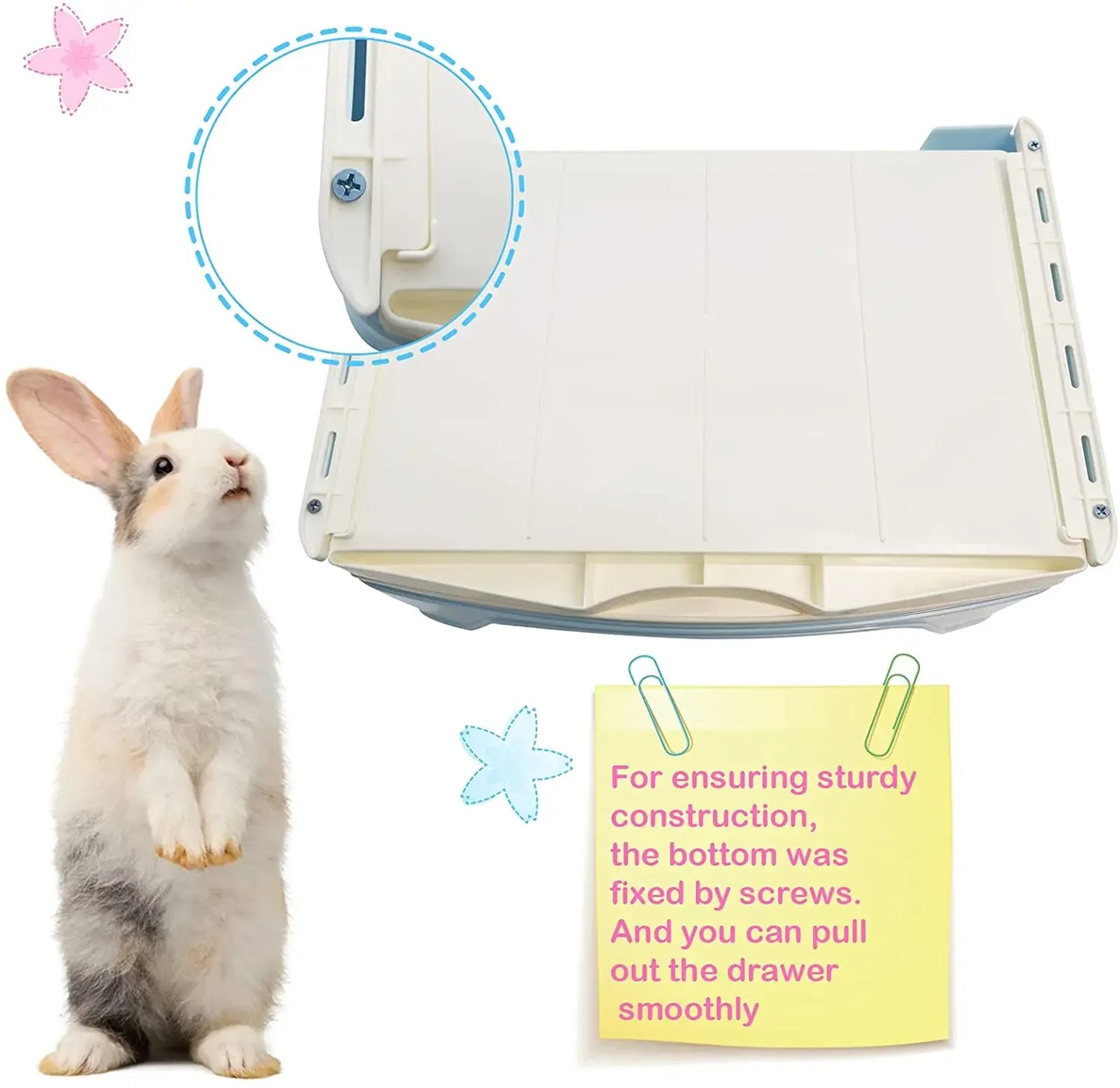 Large Rabbit Litter Box Set Round Corner Toilet Bedpan with Drawer Easy To Clean for Adult Hamster/Guinea Pig/Ferret/Bunny