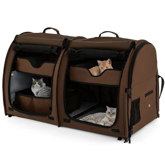 2-In-1 Pet Carrier Twin-compartment Pet Kennel Portable Cat & Dog Travel Crate