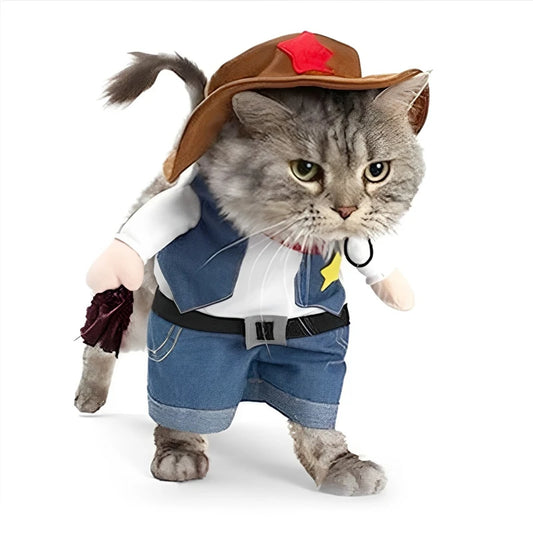 Cat Cowboy Costume Jeans Hoodie Shirts Halloween Costume Jumpsuit Puppy Clothes Funny Coat