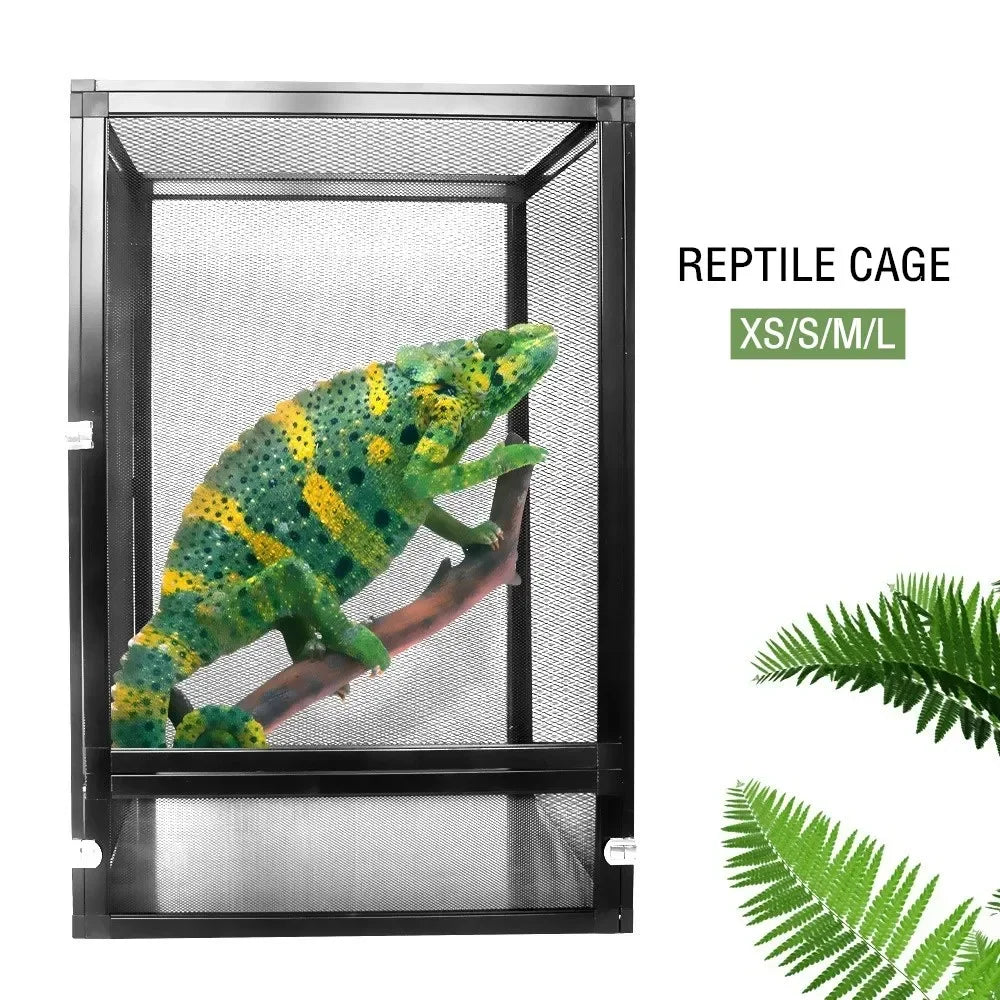 Reptile Detachable Habitat Tank Terrarium Transparent Aluminium Air Screen Cage Front Opening Door Full View