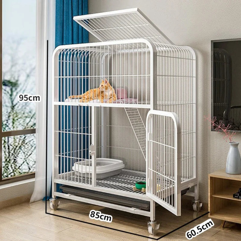 Iron Mesh Cat Cages Duplex Luxury Large Space Dogs House Metal Dog Crate with Door Double Layer Luxury Climbing Frame Pet Cage