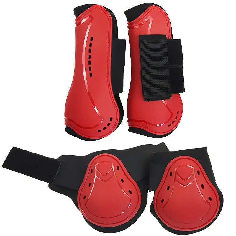 Horse Protection Leg Guard Boots Front Hind Leg Boots Adjustable PU Shell Wrap Protective Boots Horse Fly Leg Guards Set