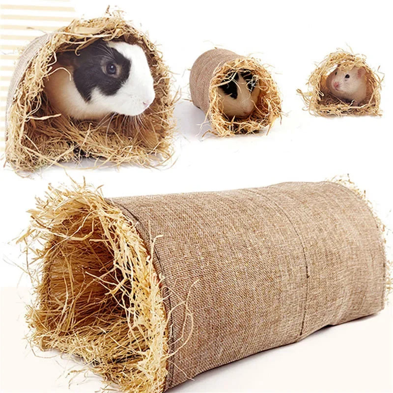 Rabbit Hideaway Toy Grass Straw Bunny Toy Tunnel Hamster Accessories for Guineapig Chinchilla Ferret Rats