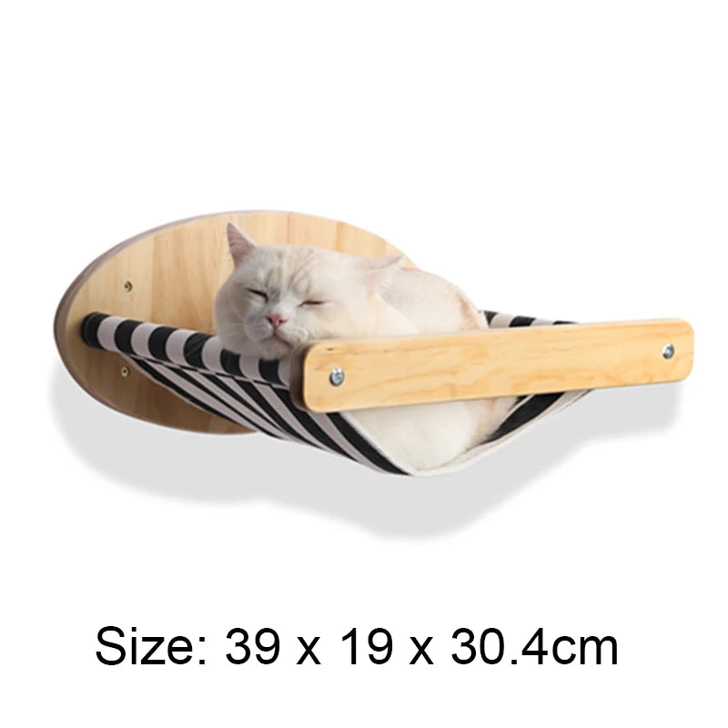 Cat Tree Wall Mounted Cat Shelves Scratching Post for Cat Jumping Platform and Cat Hammock Rope Ladder Wall Wooden Furniture