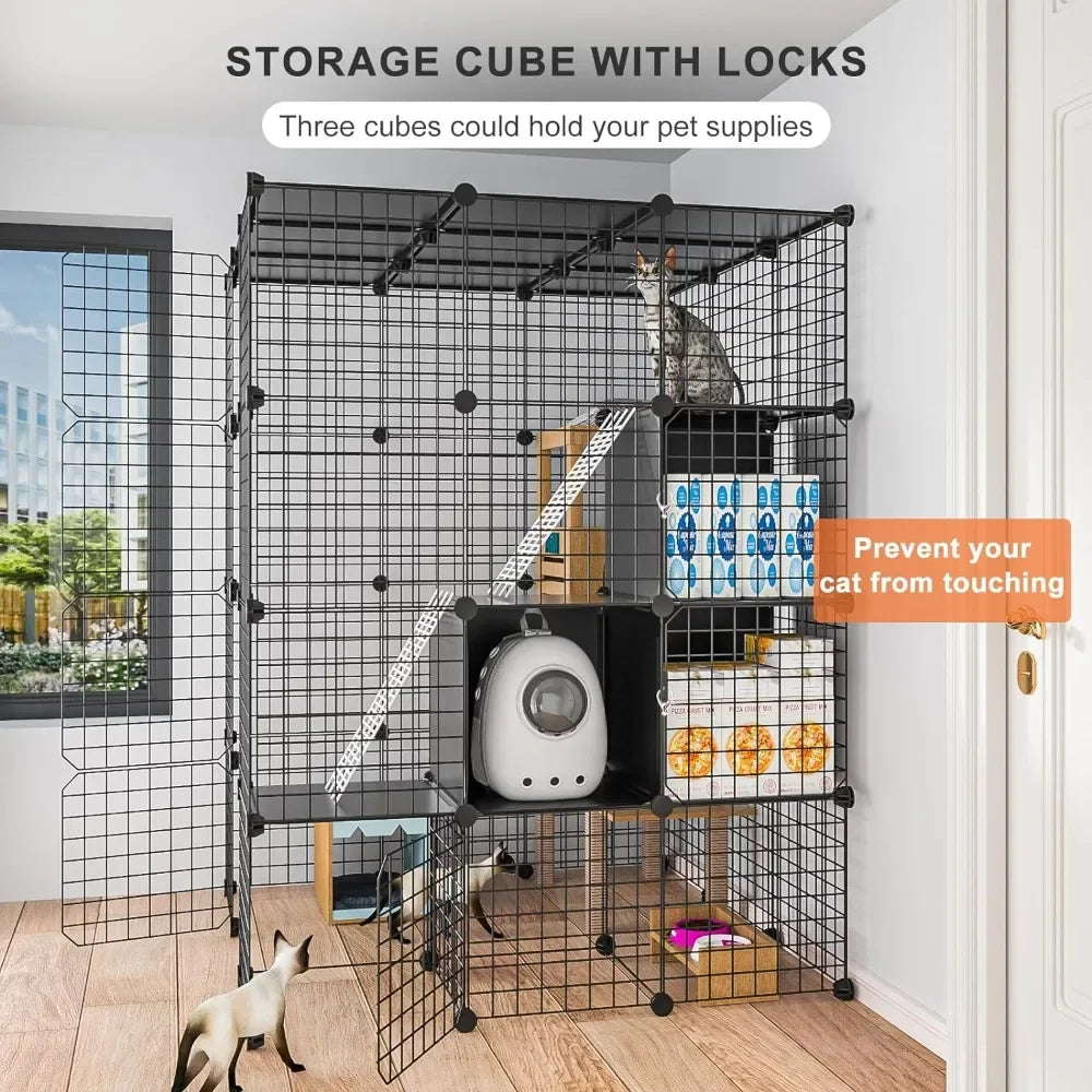 Large Cat Cage Indoor with Storage Cube indoor Cat Enclosure Indoor Metal Wire Kennels Detachable Cat Crate Playpen