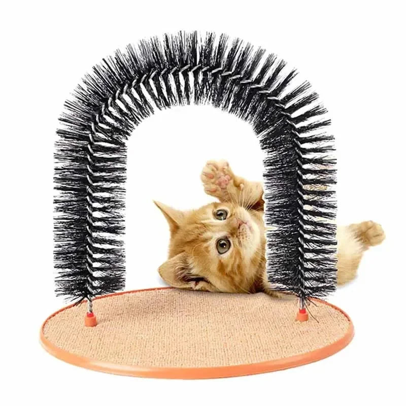 Cat Arch Self Groom Pamper Feline with A Massage Grooming Rubbing Brush with Scratching Pad Toy for Cats Interactive Toys