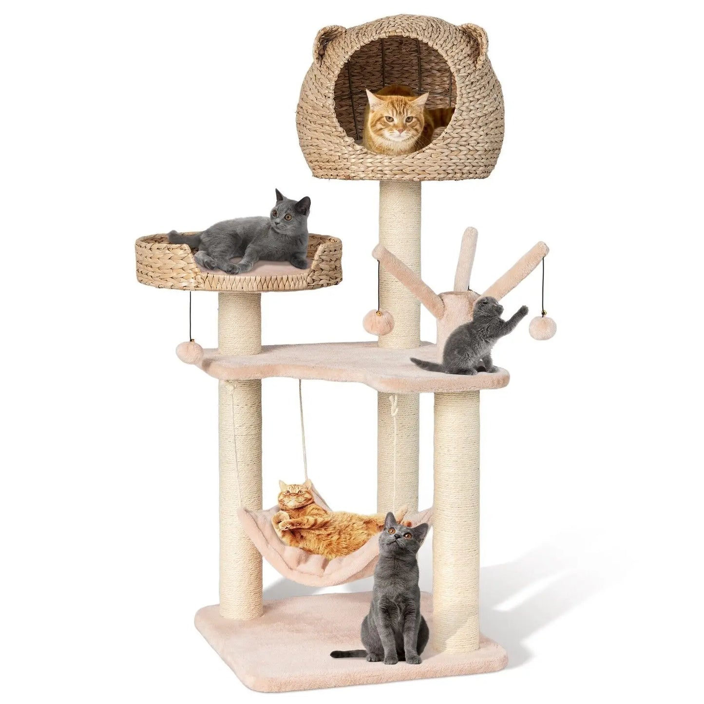 121 cm Tall Cat Tree Cat Climbing Tower Sisal with Private Condo Large Bed