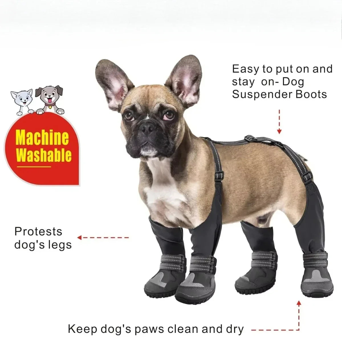 Dog Suspender Boots Tall Dog Boots Anti-Slip&Fall Waterproof Dog Shoes Leggings Winter Snow Rain Hiking Paws Protector