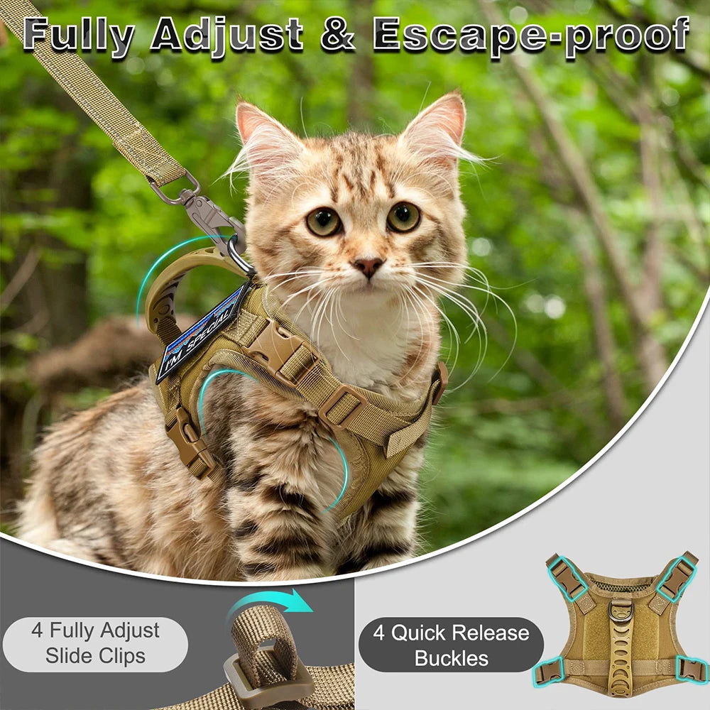 Tactical Cat Harness For Walking Escape Proof Adjustable Pet Vest Harness Soft Mesh With Control Handle