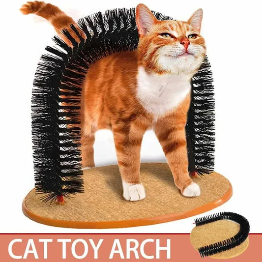 Cat Arch Self Groom Pamper Feline with A Massage Grooming Rubbing Brush with Scratching Pad Toy for Cats Interactive Toys