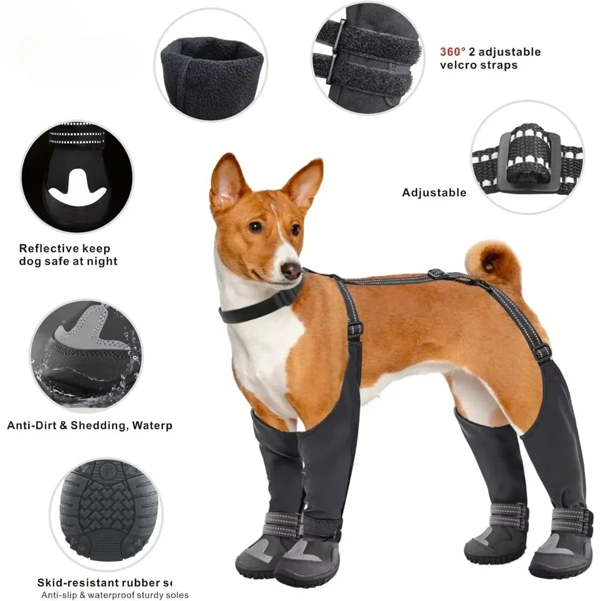 Dog Suspender Boots Tall Dog Boots Anti-Slip&Fall Waterproof Dog Shoes Leggings Winter Snow Rain Hiking Paws Protector