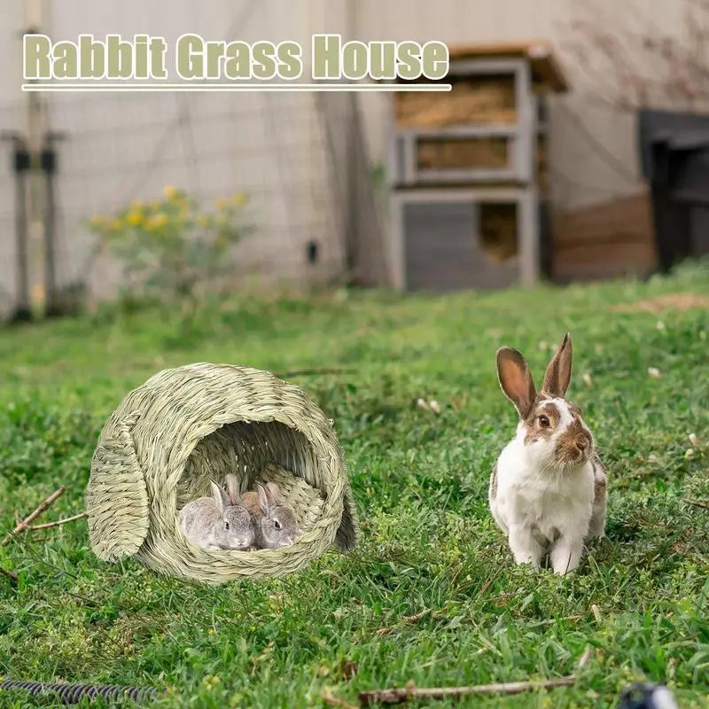 Small Pet Grass House Woven Animal Hut Bunny House Play Hideaway Hay Mat Bed Chew Toy For Rabbit Pigs Gerbils Hamster