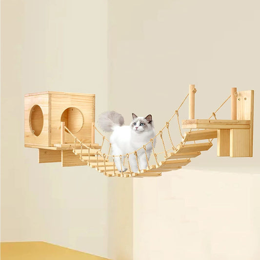 Cat Climbing Shelf  Wall Mounted Furniture Cat Bridge and House Wooden Pet Shelves Tree Tower For Sleeping Climbing Cat Perch