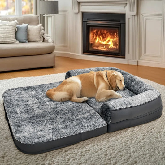 Foldable Dog Bed for Large Dog, Sofa Bed Washable Waterproof Dog Sofa Couch Bed Plush