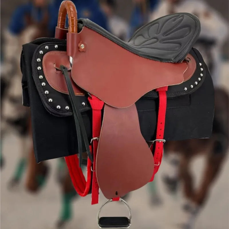 New Horse Saddle, Complete Harness Cowhide Tourist Saddle Equestrian Equipment Horse Accessories