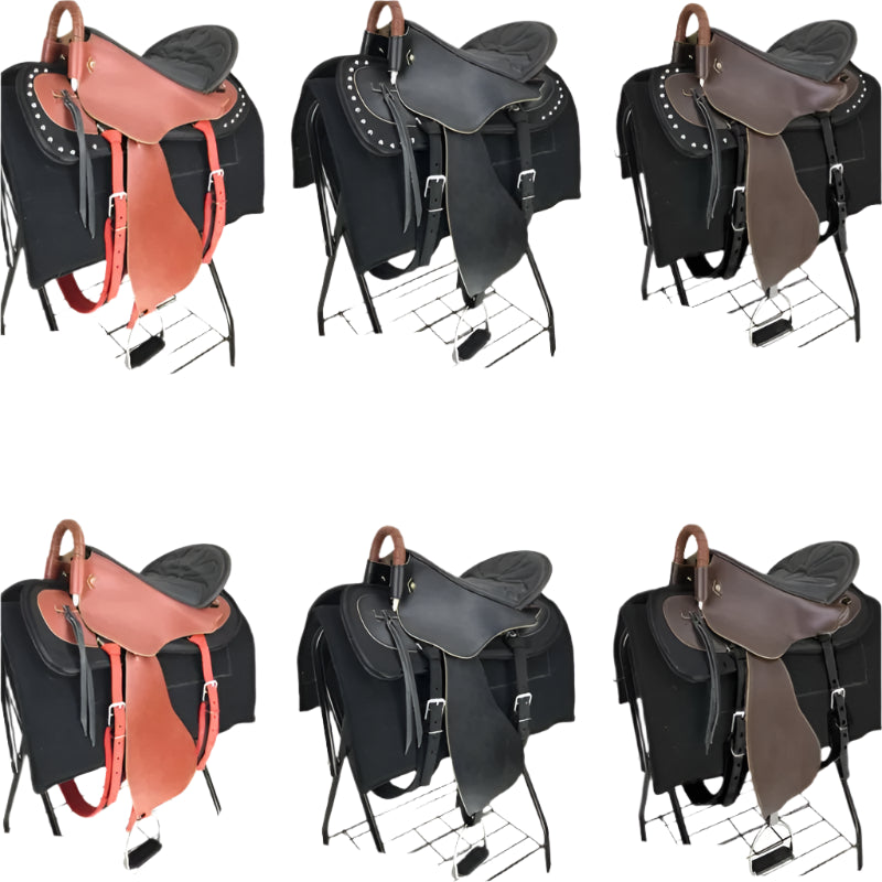 New Horse Saddle, Complete Harness Cowhide Tourist Saddle Equestrian Equipment Horse Accessories