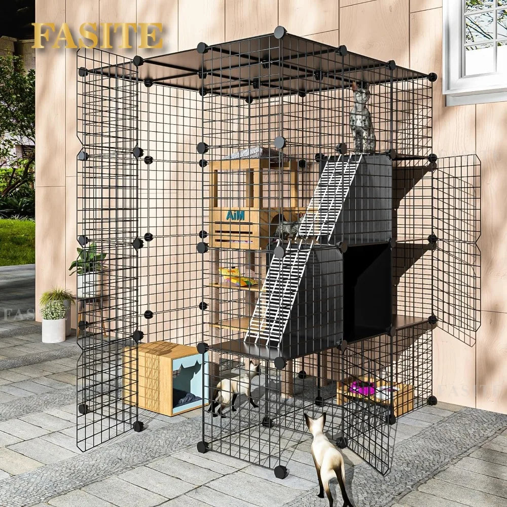 Large Cat Cage Indoor with Storage Cube indoor Cat Enclosure Indoor Metal Wire Kennels Detachable Cat Crate Playpen