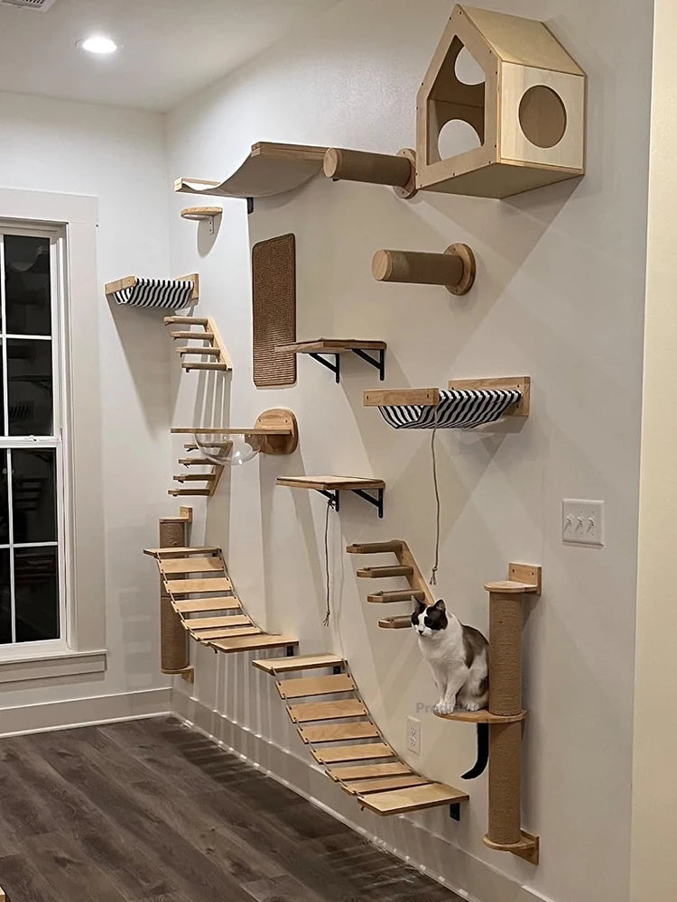 Wall Mounted Cat Climbing Shelf Steps Wall Furniture Stairway With Sisal Rope Scratching Post Tree for Cats Kitten Sleeping