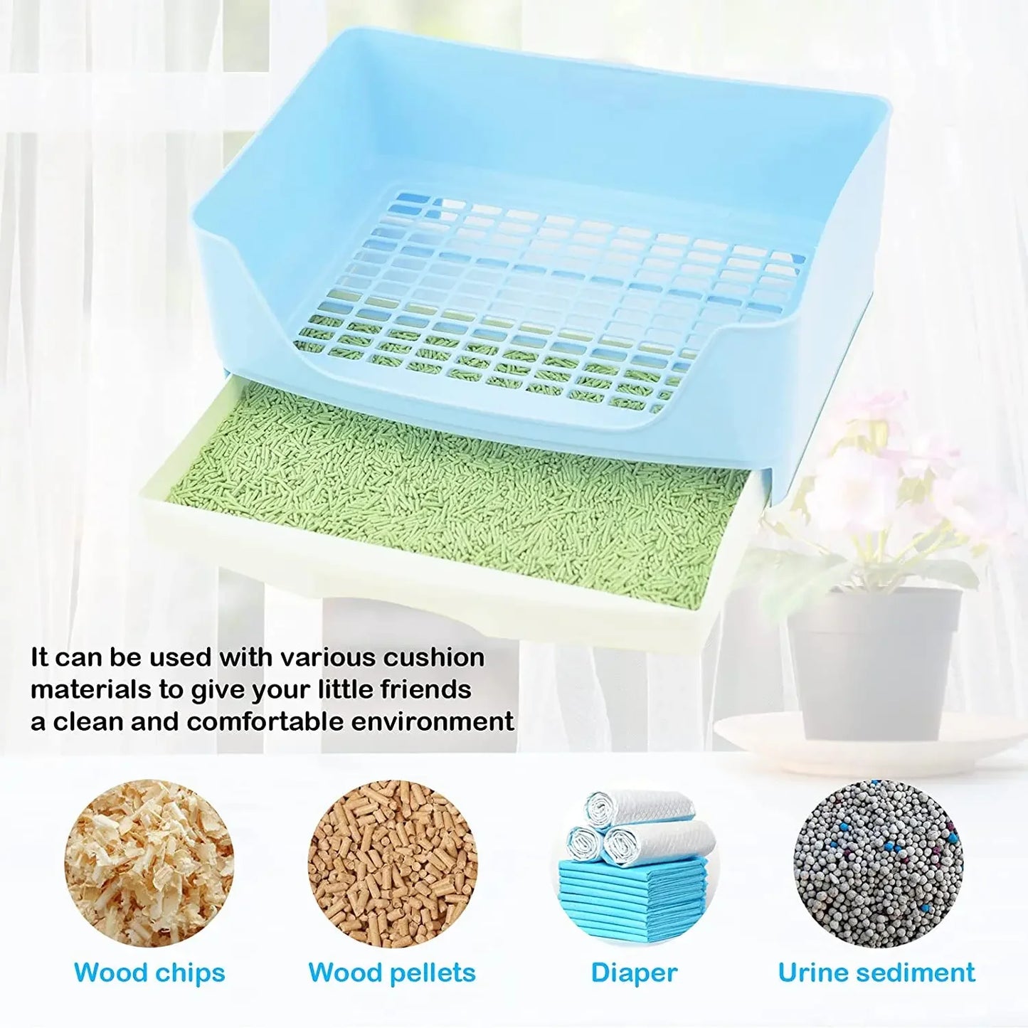 Large Rabbit Litter Box Set Round Corner Toilet Bedpan with Drawer Easy To Clean for Adult Hamster/Guinea Pig/Ferret/Bunny