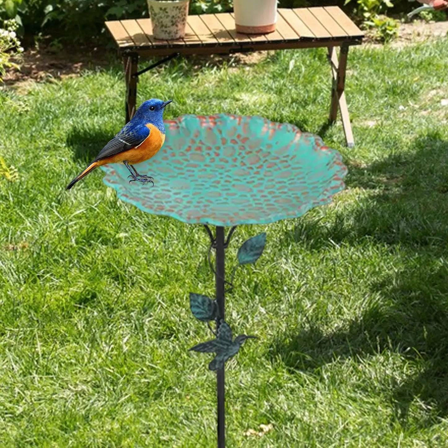 Bird Bath for Outdoor Birdfeeder with Metal Stake Weather Resistant  for Lawn Outdoor Garden