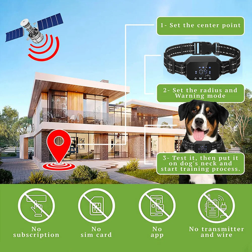 GPS Wireless Dog Fence Electric Shock Vibrate Range 100-3300 Ft Adjustable Warning Strength Rechargeable