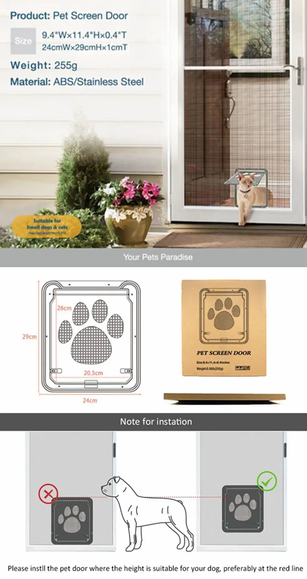 Pet Door For Screen Doors Lockable Magnetic Screen Dogs Cats Window Gate House